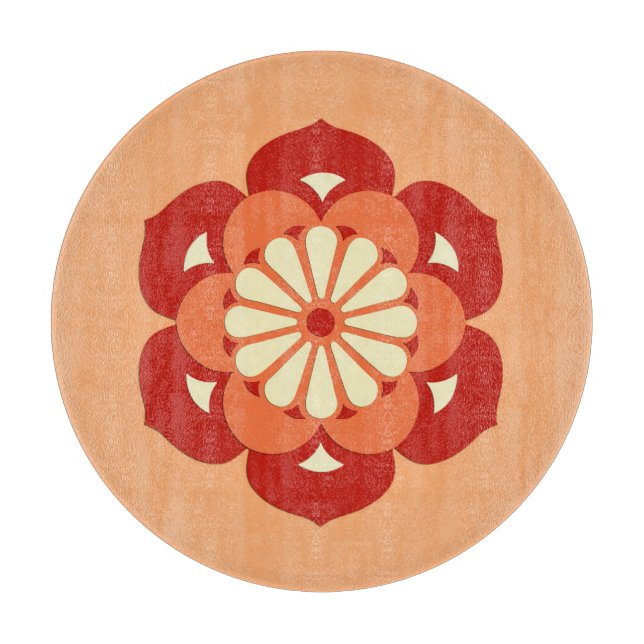 Tabla De Cortar Mandala, Naranja Pastel y mandarín (Anverso)