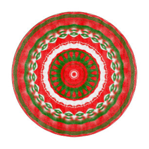 Tabla De Cortar Mandala roja, blanca y verde