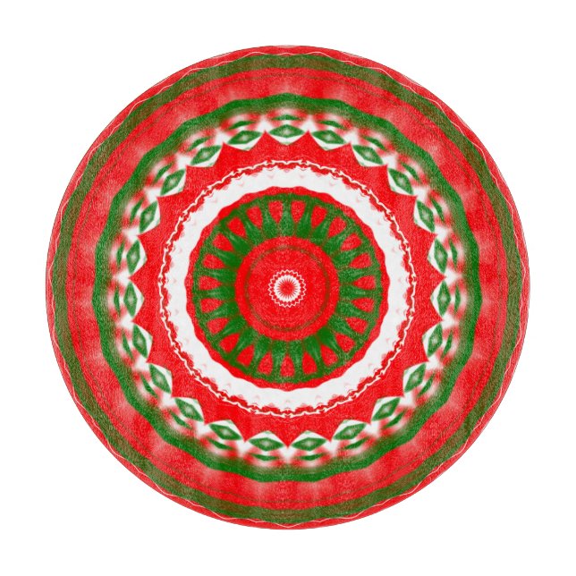 Tabla De Cortar Mandala roja, blanca y verde (Anverso)
