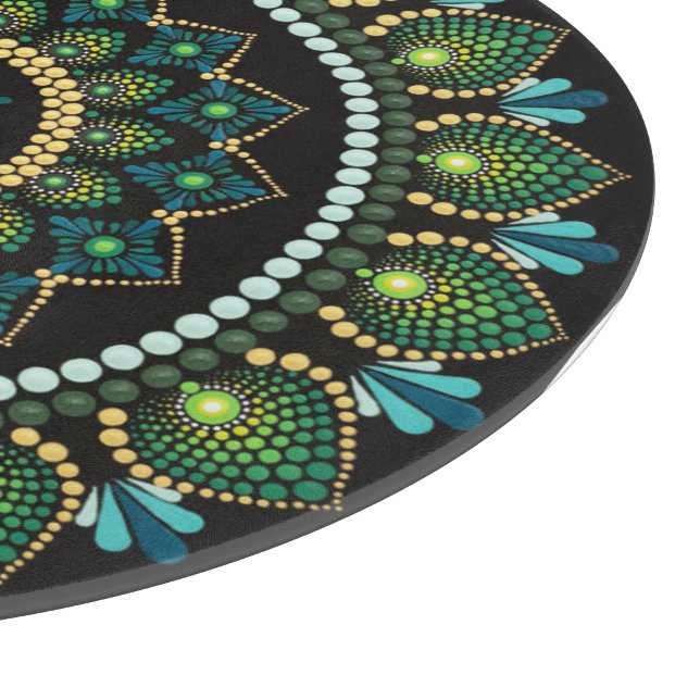 Tabla De Cortar Mandala verde | Pintado a mano | Geometría sagrada (Borde)