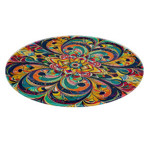 Tabla De Cortar Mandalas Sinfonía de Color – Floral Psicodélico Au