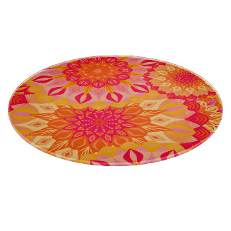 Tabla De Cortar Mandalas superpuestos naranja rosa amarillo
