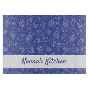 Tabla De Cortar Mano personalizada dibujada en azul lemones italia