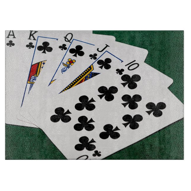 Tabla De Cortar Manos de Póquer - Flush Real - Juego de Clubs (Anverso)