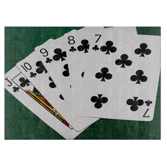 Tabla De Cortar Manos de póquer - Flush recto - Juego de Clubs (Anverso)