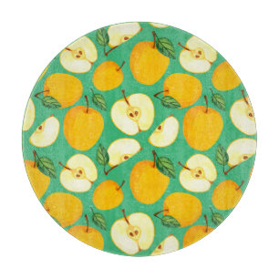 Tabla De Cortar Manzana amarilla: Patrón de color agua jugoso.