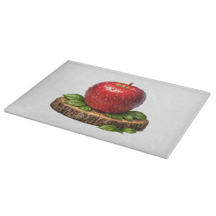 Tabla De Cortar Manzana Roja Crujiente Realista Mojada