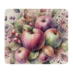 Tabla De Cortar Manzanas caídas en colores pastel pintura acuarela
