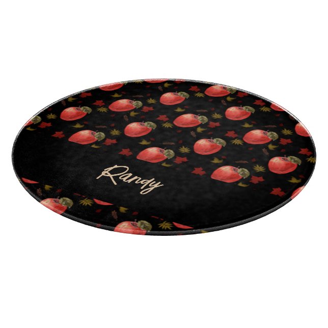 Tabla De Cortar Manzanas rojas y hojas en negro (Borde)