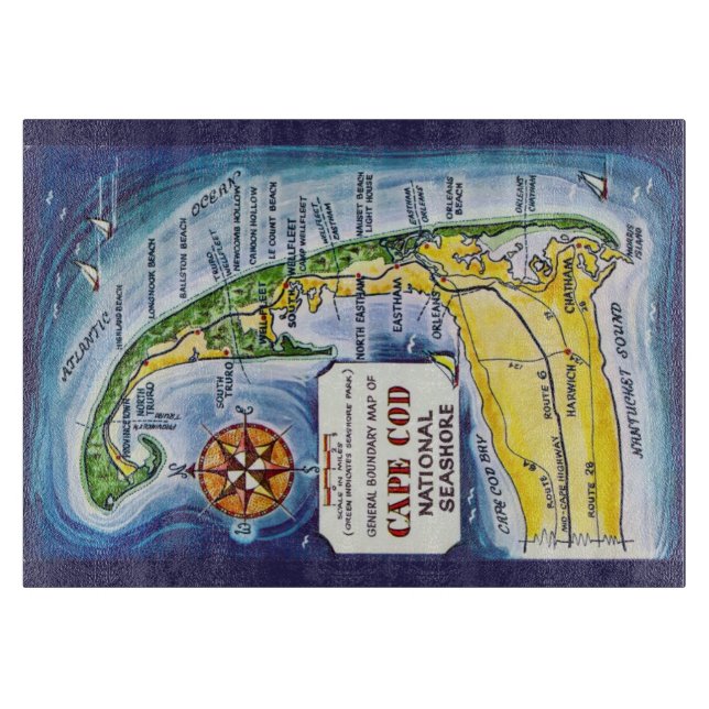Tabla De Cortar Mapa antiguo de Cape Cod 11x14 (Anverso)