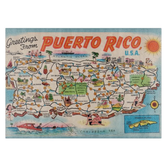 Tabla De Cortar Mapa Antiguo de Puerto Rico (Anverso)