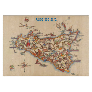 Tabla De Cortar Mapa Antiguo Ilustrado de Sicilia