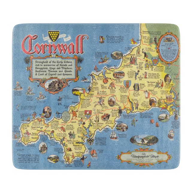 Tabla De Cortar Mapa de Cornualles, Inglaterra (Anverso)
