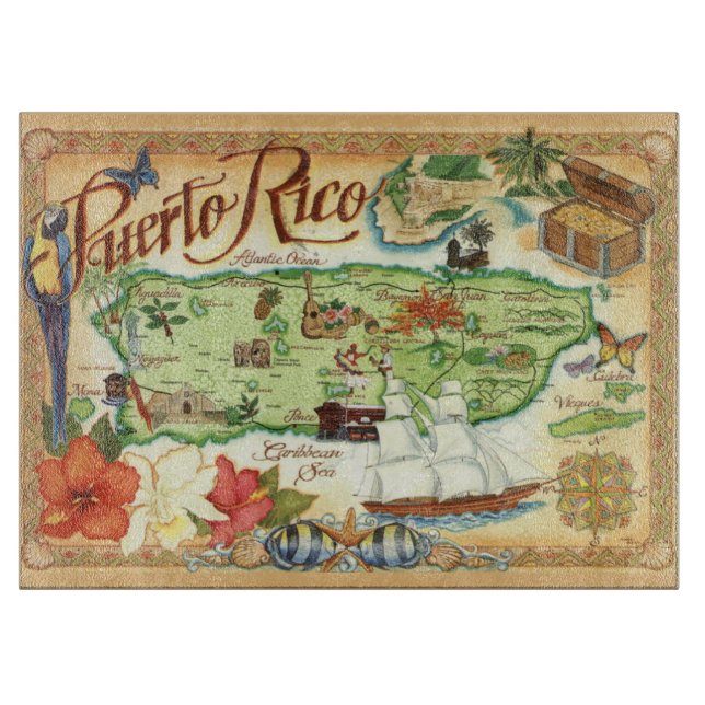 Tabla de cortar mapa de Puerto Rico (Anverso)