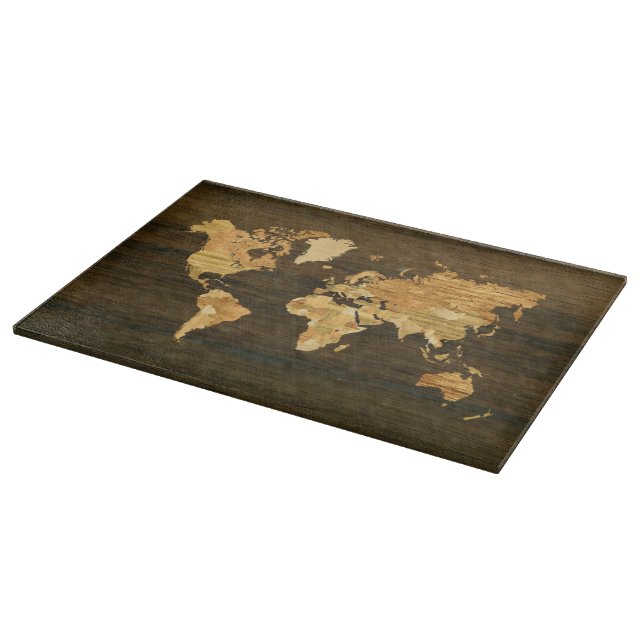 Tabla De Cortar Mapa del mundo de madera (Borde)
