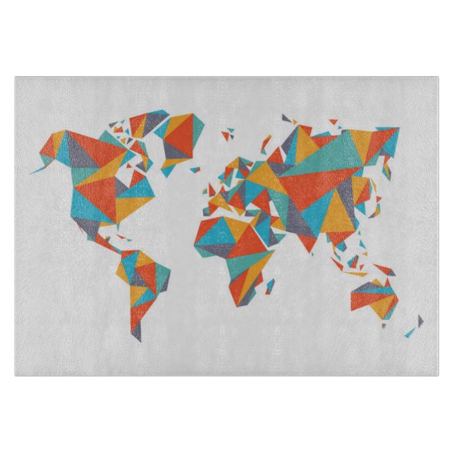 Tabla De Cortar Mapa del mundo geométrico abstracto (Anverso)