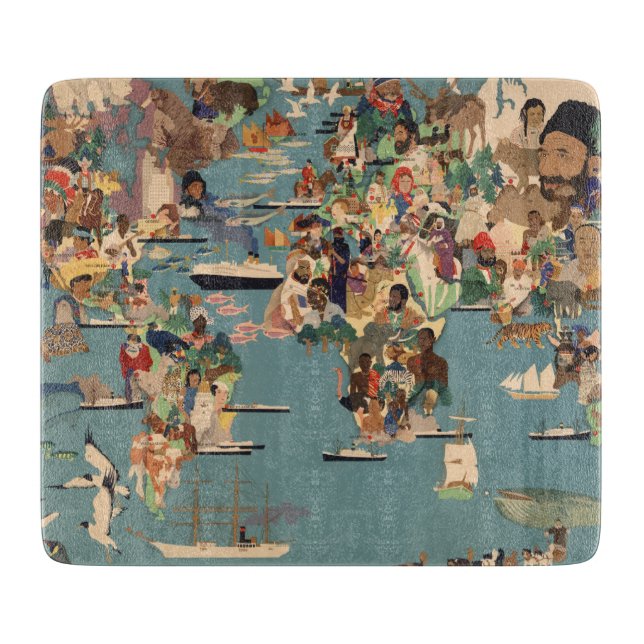 Tabla De Cortar Mapa ilustrado del mundo (Anverso)