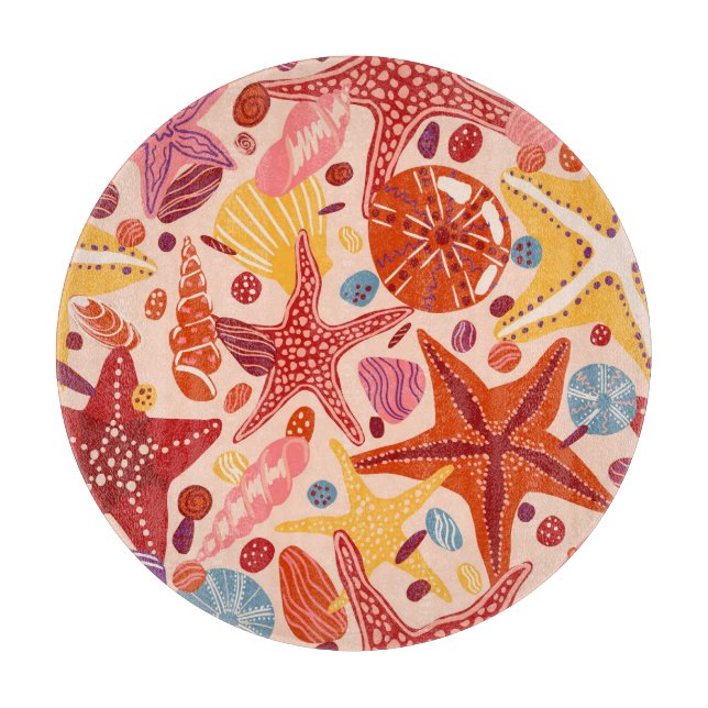 Tabla De Cortar Mar Escandinavo de Verano: Patrón Starfish (Anverso)