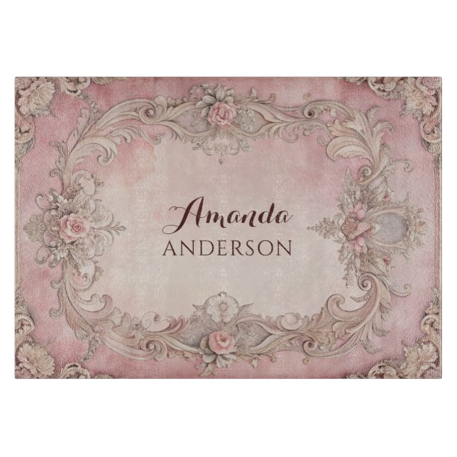 Tabla De Cortar Marco antiguo decoupage de grunge rosa (Anverso)