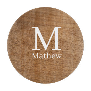 Tabla De Cortar marco de madera marrón patrón de monograma de nomb