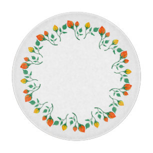 Tabla De Cortar Marco redondo floral con flor rosa amarilla y roja