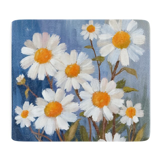 Tabla De Cortar Margaritas blancas Flores de acuarela pintadas (Anverso)