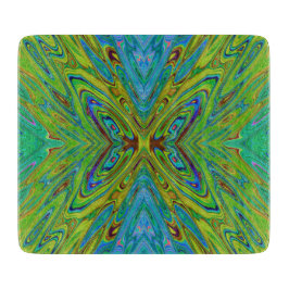 Tabla De Cortar Mariposa abstracta azul y chartreuse alucinante