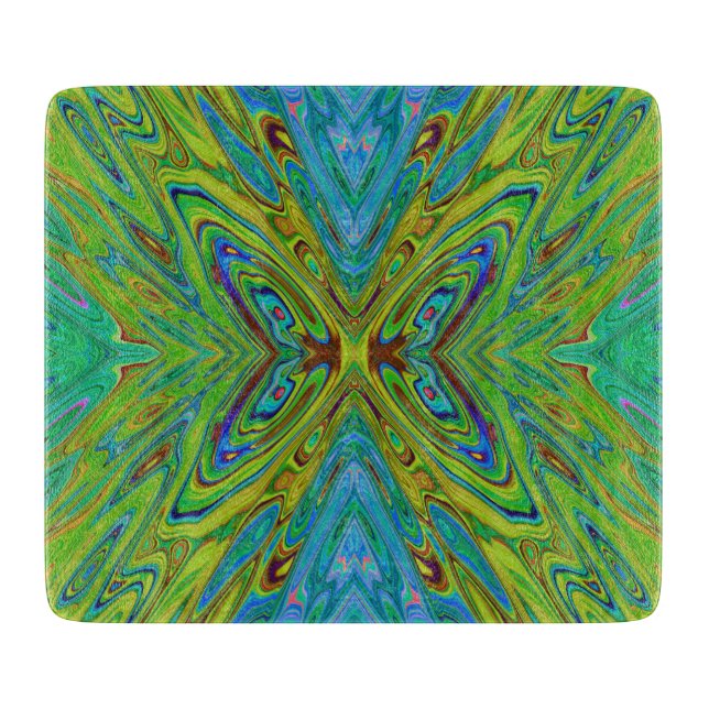 Tabla De Cortar Mariposa abstracta azul y chartreuse alucinante (Anverso)