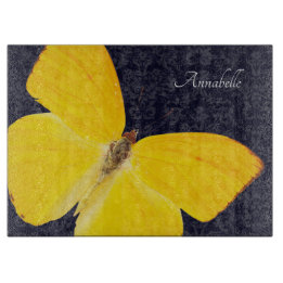 Tabla De Cortar Mariposa Amarilla Elegante Damasco Negro Añadir No