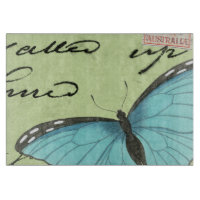Mariposa Azul-Coa alas en la postal verde azulada