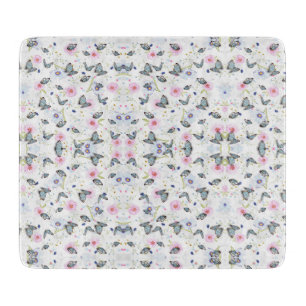 Tabla De Cortar Mariposa azul de acuarela vintage y floral rosa