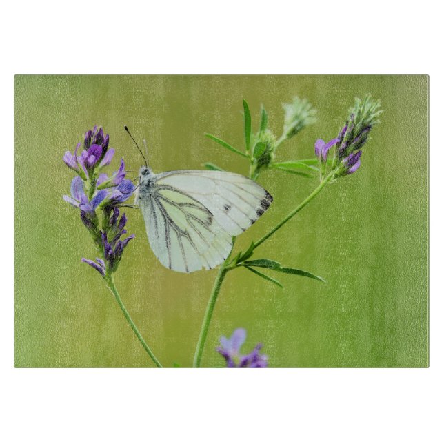 Tabla De Cortar Mariposa blanca veteada verde (Anverso)