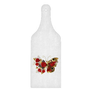 Tabla De Cortar Mariposa de flor roja con rosas rojas