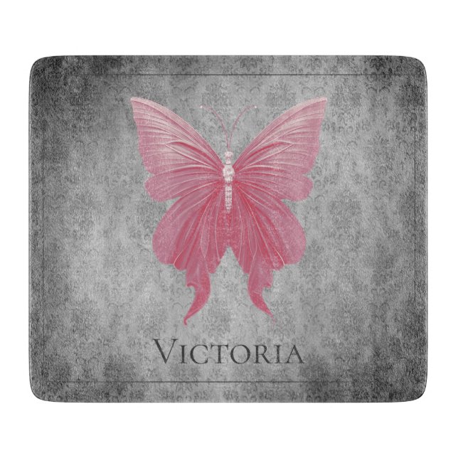 Tabla De Cortar Mariposa de guijarro rosa (Anverso)