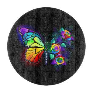 Tabla De Cortar Mariposa florida arcoiris