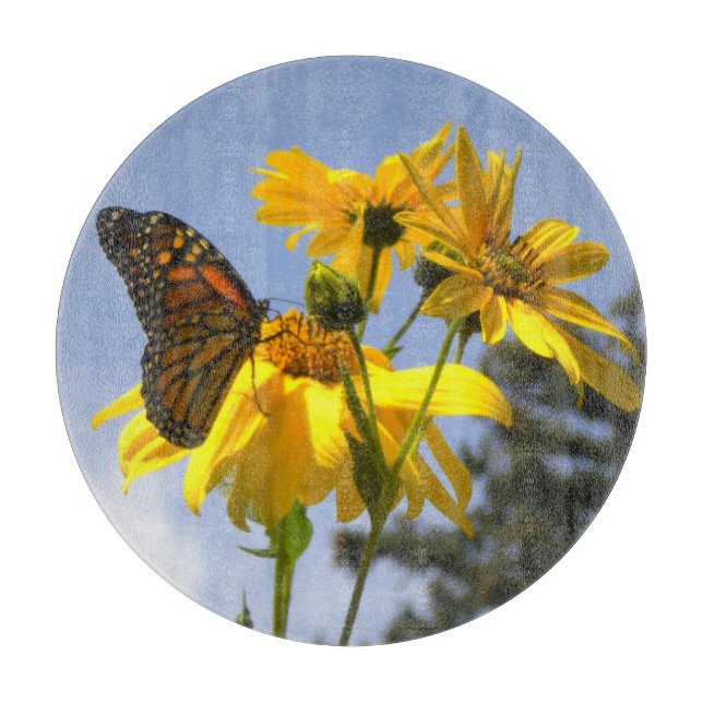 Tabla De Cortar Mariposa monarca N girasoles (Anverso)