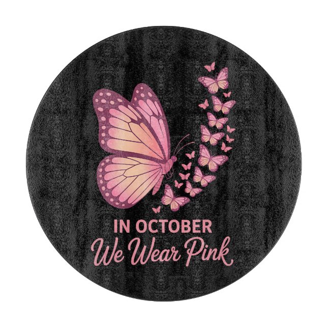 Tabla De Cortar mariposa pecho rosa en octubre (Anverso)