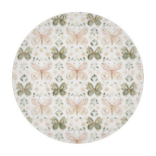 Tabla De Cortar Mariposa Verde Menta Rosa Sonrojo