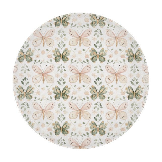 Tabla De Cortar Mariposa Verde Menta Rosa Sonrojo (Anverso)