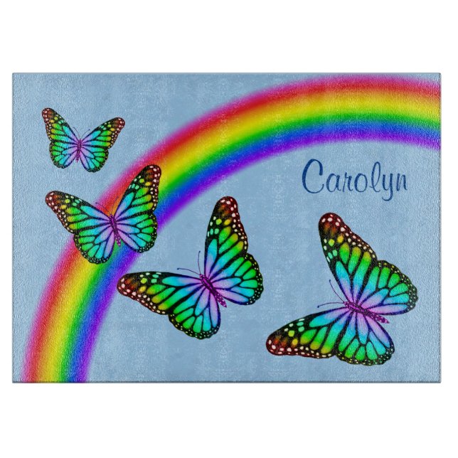 Tabla De Cortar Mariposas arcoiris coloridas (Anverso)