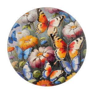 Tabla De Cortar Mariposas coloridas en el jardín