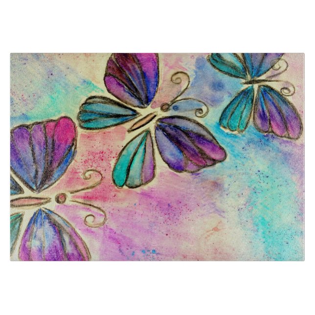 Tabla De Cortar Mariposas coloridas lindas (Anverso)