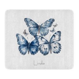 Tabla De Cortar Mariposas en azul Delft, personalizable
