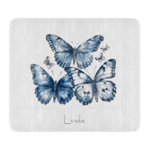 Tabla De Cortar Mariposas en azul Delft, personalizable