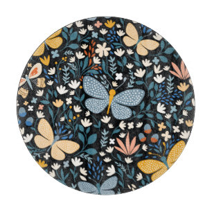 Tabla De Cortar Mariposas Floral: Dibujo a Mano Sin Costuras.