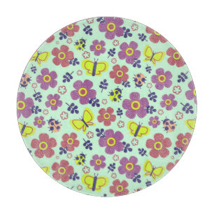 Tabla De Cortar Mariposas, Mariquitas, Flores y Hojas