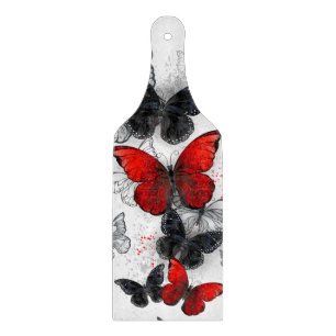 Tabla De Cortar Mariposas Morpho voladoras negras y rojas