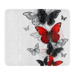 Tabla De Cortar Mariposas Morpho voladoras negras y rojas