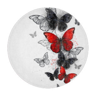 Tabla De Cortar Mariposas Morpho voladoras negras y rojas