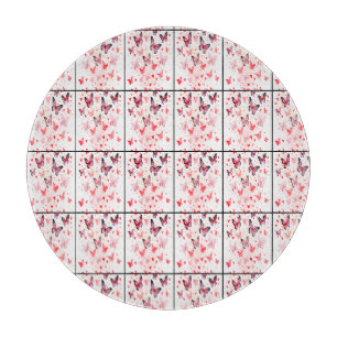 Tabla De Cortar Mariposas rosadas y corazones románticos